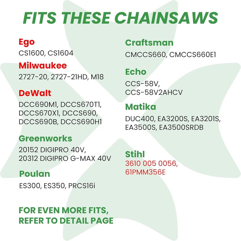 Byane Chainsaw Chain 16 Inch 3/8" LP Pitch .043'' Gauge 56 Drive Links Low-kickback Fits Milwaukee M18 2727-20, EGO CS1600/CS1604,Dewalt DCCS670 and More, Replacement for Oregon R56 (3 Chains) - Image 2